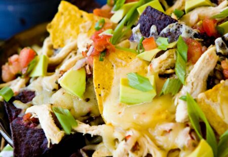 Chicken Avocado and Monterey Jack Nachos