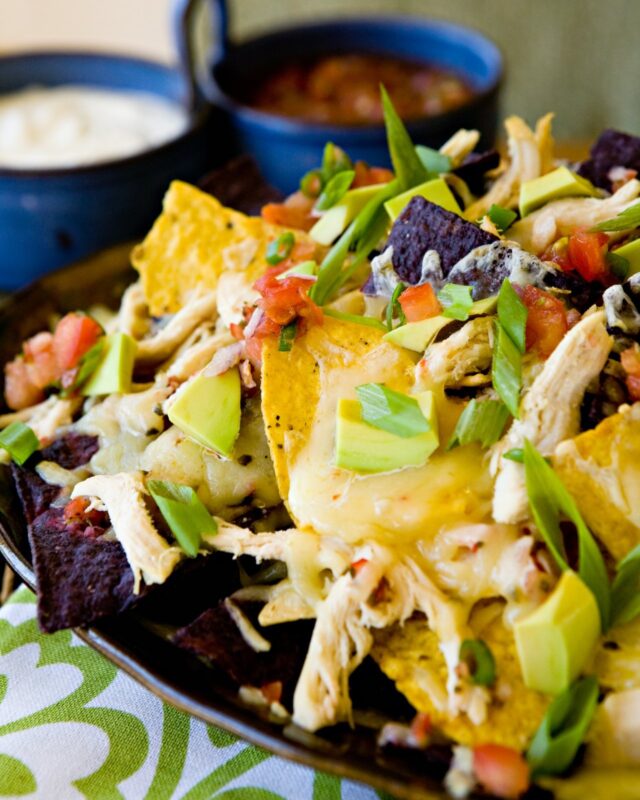 Chicken Avocado and Monterey Jack Nachos