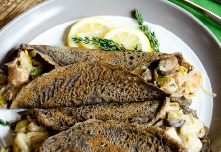 Buckwheat Crêpes with Chicken, Mushrooms and Leeks