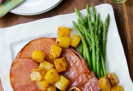 Ham Steak with Fried Pineapple and Brown Sugar Glaze
