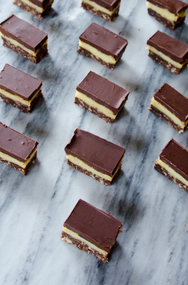 Nanaimo Bars on grey Marble.