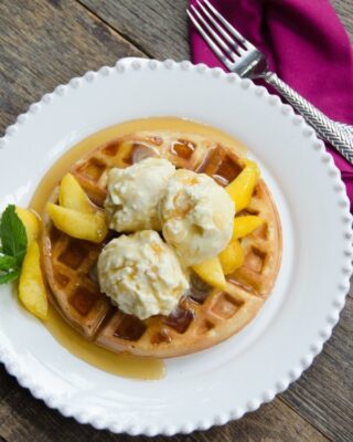 Peach Ice Cream with Waffles