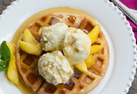 Peach Ice Cream with Waffles