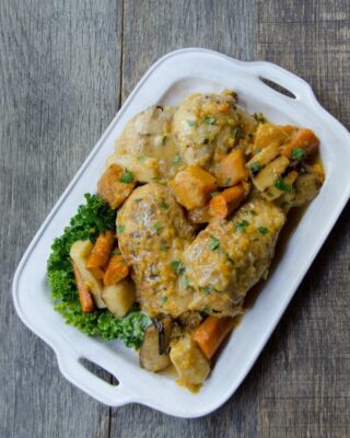 Pressure Cooker Pot Roasted Chicken with Root Vegetables