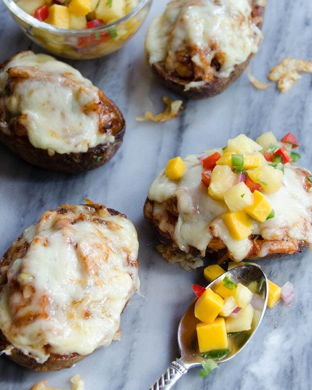 BBQ Chicken Stuffed Potato Skins with Mango Salsa