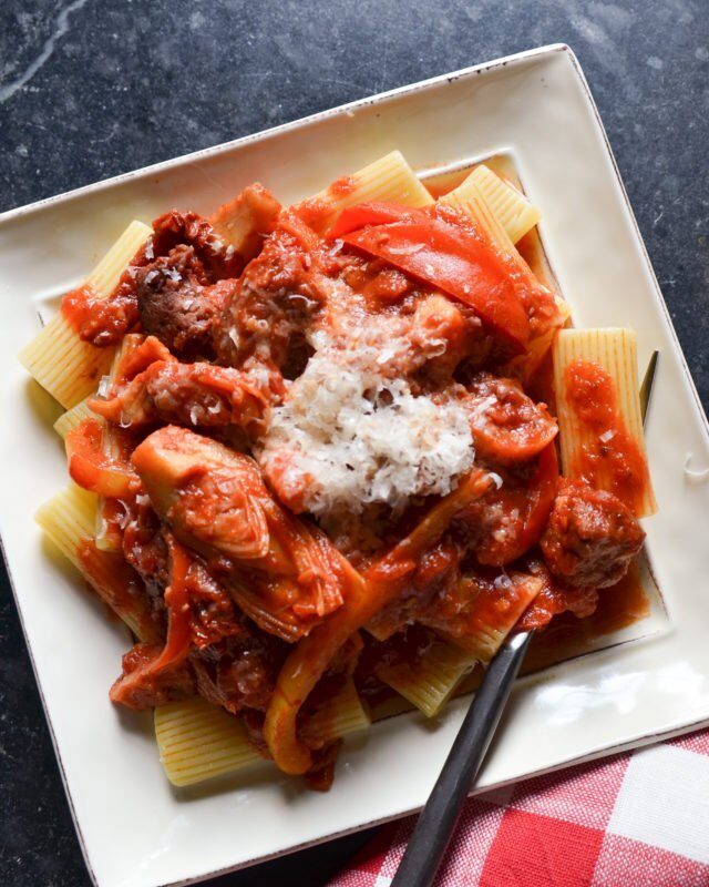 Rigatoni with Italian Sausage and Artichokes
