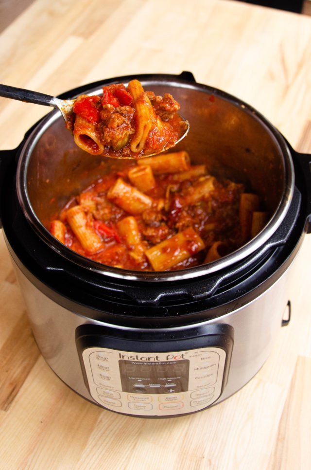 Rigatoni with Italian Sausage in a pressure cooker.