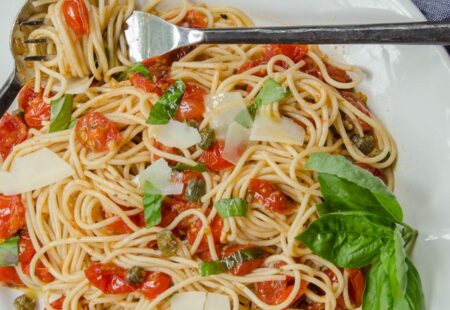 Quick Roasted Tomato Sauce with Capers and Basil