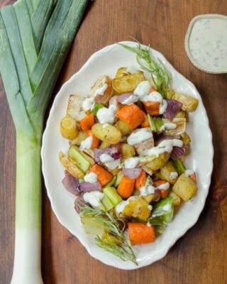 Root Vegetable Toss with Tarragon Yogurt Dressing