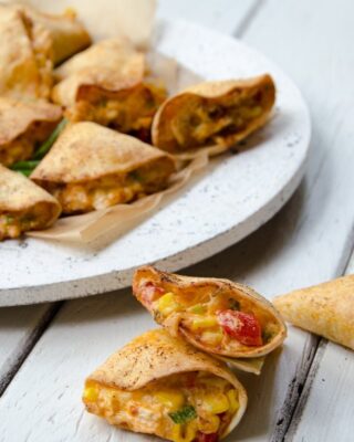 Air-Fried Chicken Stuffed Tortillas with Peppers and Corn