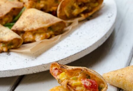 Air-Fried Chicken Stuffed Tortillas with Peppers and Corn
