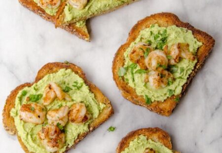 Edamame Avocado Toast with Grilled Shrimp