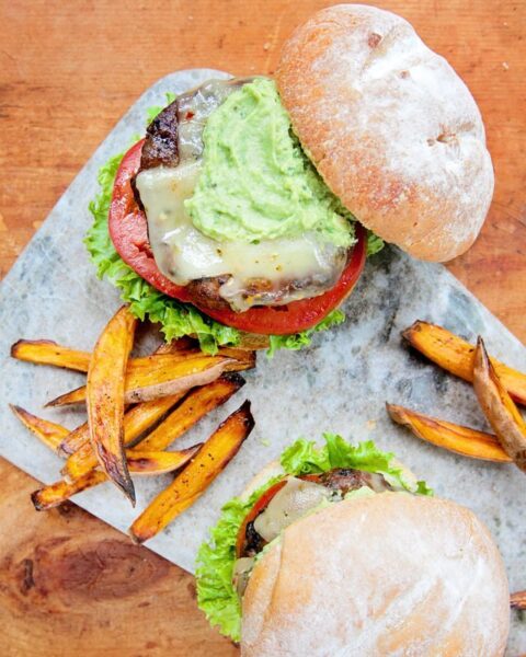 Spicy Black Bean Turkey Burgers with Cumin-Avocado Spread