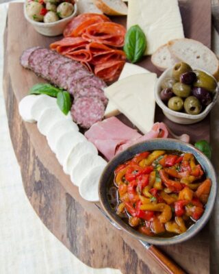 Tuscan Antipasti Board with Marinated Roasted Peppers