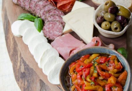 Tuscan Antipasti Board with Marinated Roasted Peppers