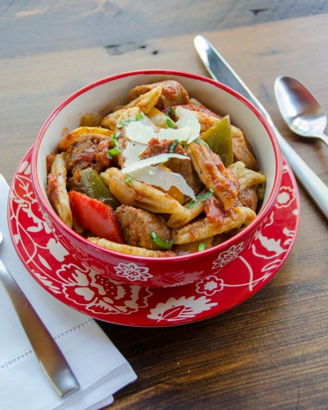 Penne Pasta with Sausage, Peppers and Onions