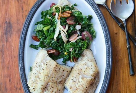 Black Cod with Grapes, Fennel, Pecans and Kale