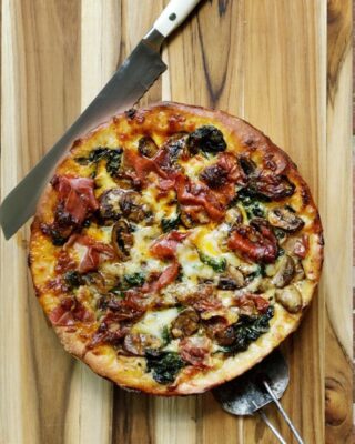 Deep Dish Prosciutto, Spinach & Mushroom Pizza