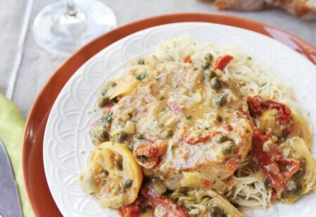 Pork Chops with Artichokes, Capers, Sun-dried Tomatoes and Lemons