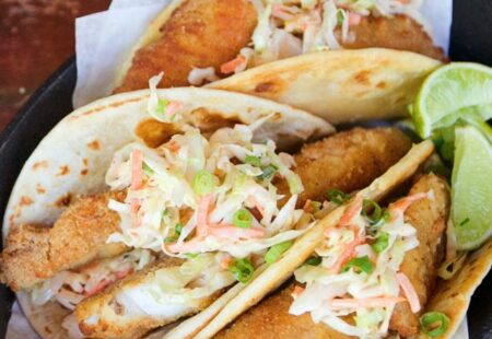 Spicy Fish Street Tacos with Sriracha Slaw
