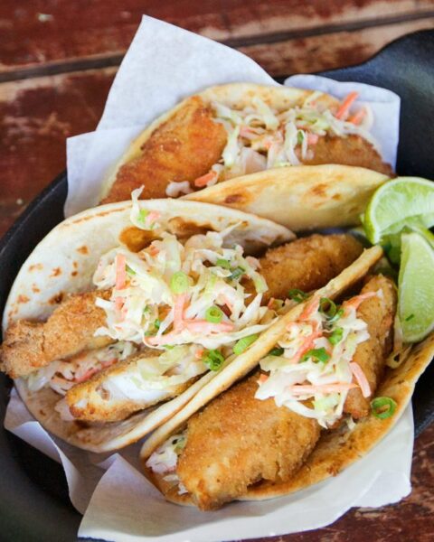 Spicy Fish Street Tacos with Sriracha Slaw