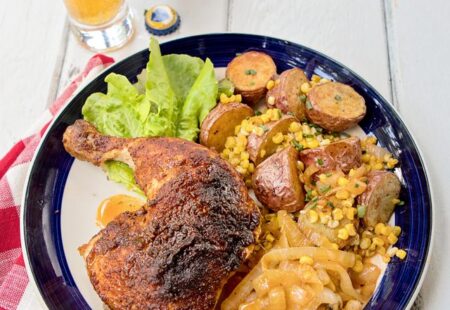 Summer Ale Chicken with Onion, Baby Red Potatoes and Summer Corn