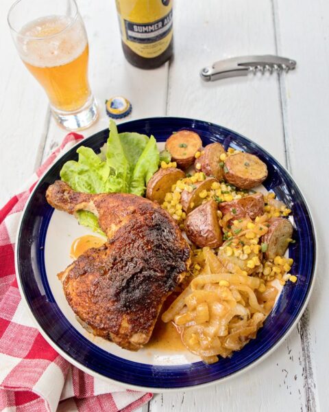 Summer Ale Chicken with Onion, Baby Red Potatoes and Summer Corn
