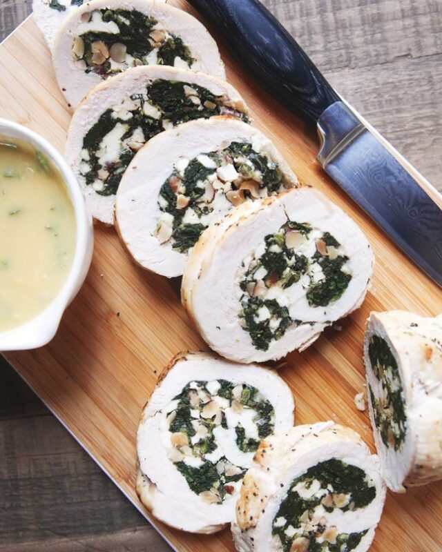 Stuffed Turkey Breast with Spinach, Feta, Lemon and Walnut