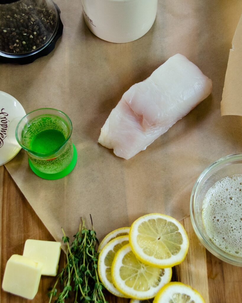 Halibut en papillote ready to assemble.