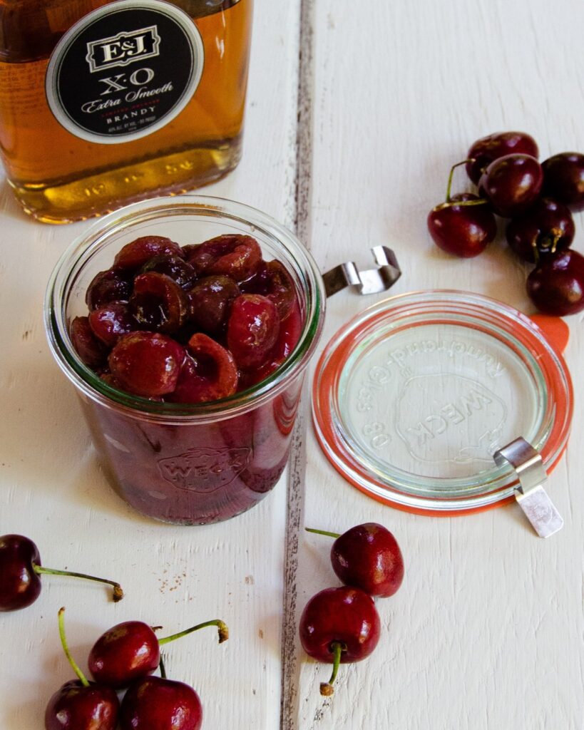 Brandied Cherries on a table - an accompaniment to sugar free chocolate ice cream.