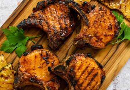 Brined Pork Chops with Grilled Pineapple