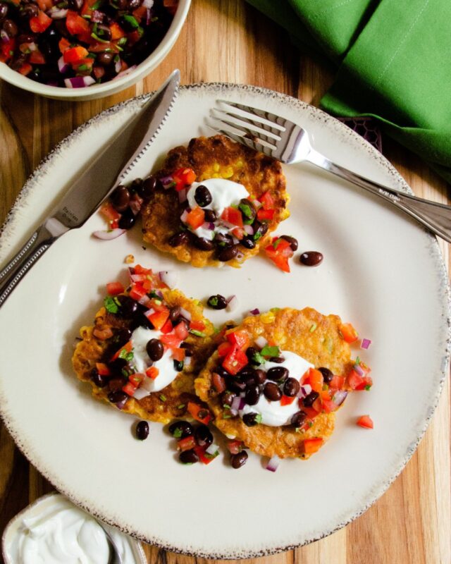 Spicy Corn Cakes with Black Bean Salsa