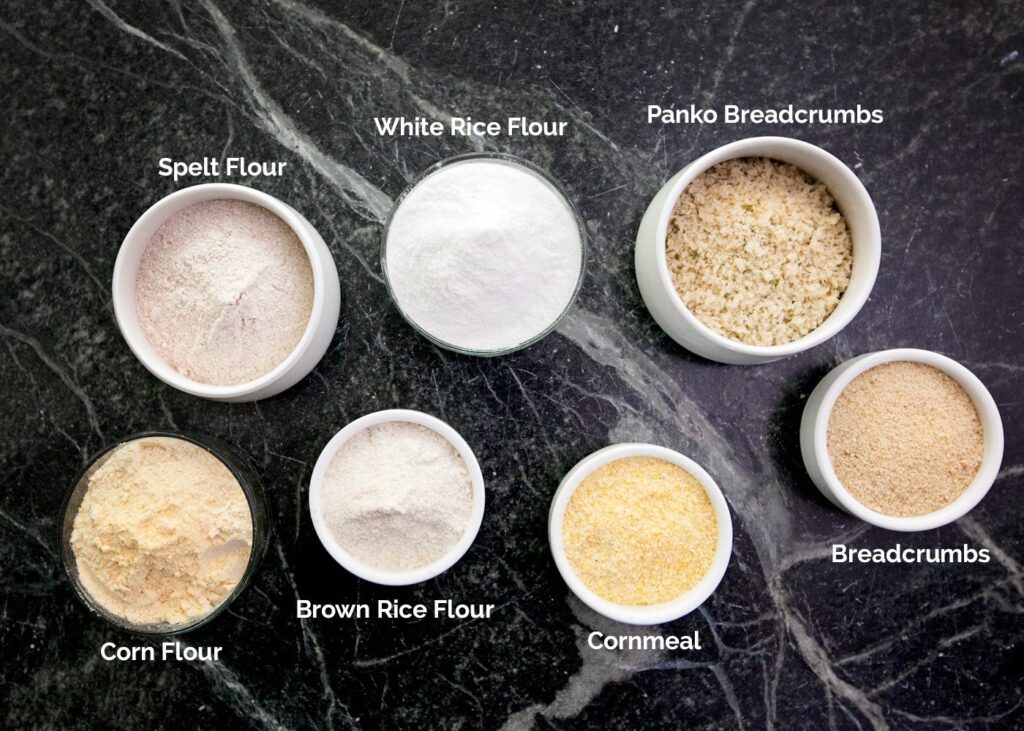 Ingredient options for how to dredge and bread foods.