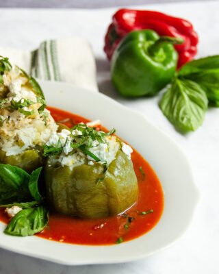 Greek Turkey and Zucchini Stuffed Peppers
