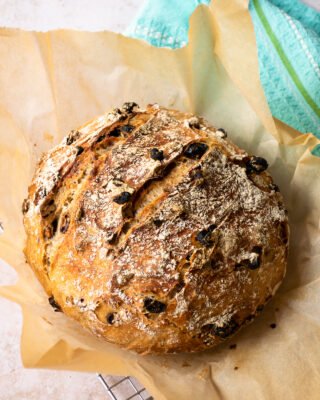 No Knead Fruit and Nut Bread
