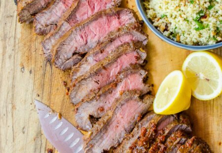 Sun-Dried Tomato Flat Iron Steak with Lemon Hazelnut Couscous