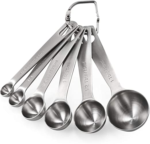 stainless steel measuring spoons on a ring