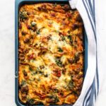 Looking down on a breakfast strata after it is baked.